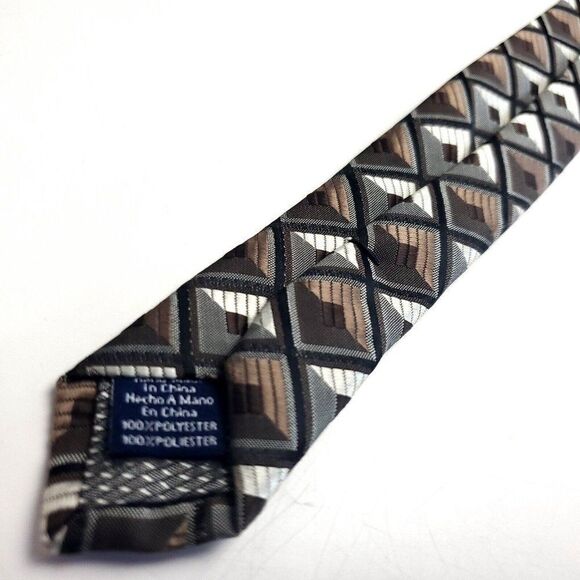 Stafford Essentials Brown White Silk Tie Woven Geometric - Picture 5 of 6